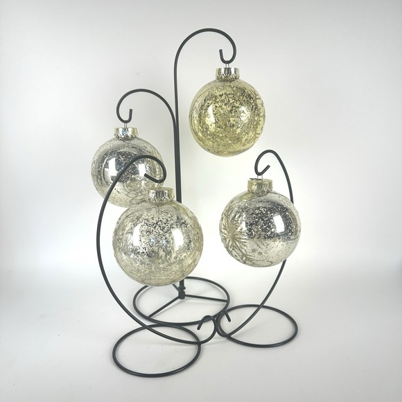 Other - Set Of 4 Silver /gold Crackle Shatterproof Ornaments Mercury Glass Look 3"